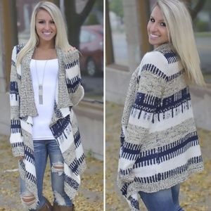 Gray and White Boho Cardigan